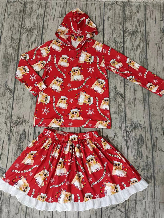 Baby Girls Christmas Singer Hooded Top Skirt Clothes Sets preorder(MOQ 5)