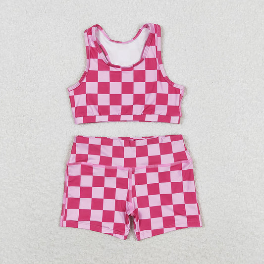 Baby Girls Pink Checkered Crop Tops Shorts Clothes Sets