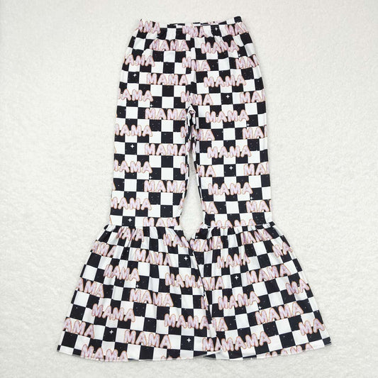Adult Women Black Checkered Mama Bell Flare Bottom Pants