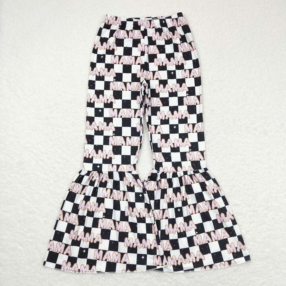 Adult Women Black Checkered Mama Bell Flare Bottom Pants