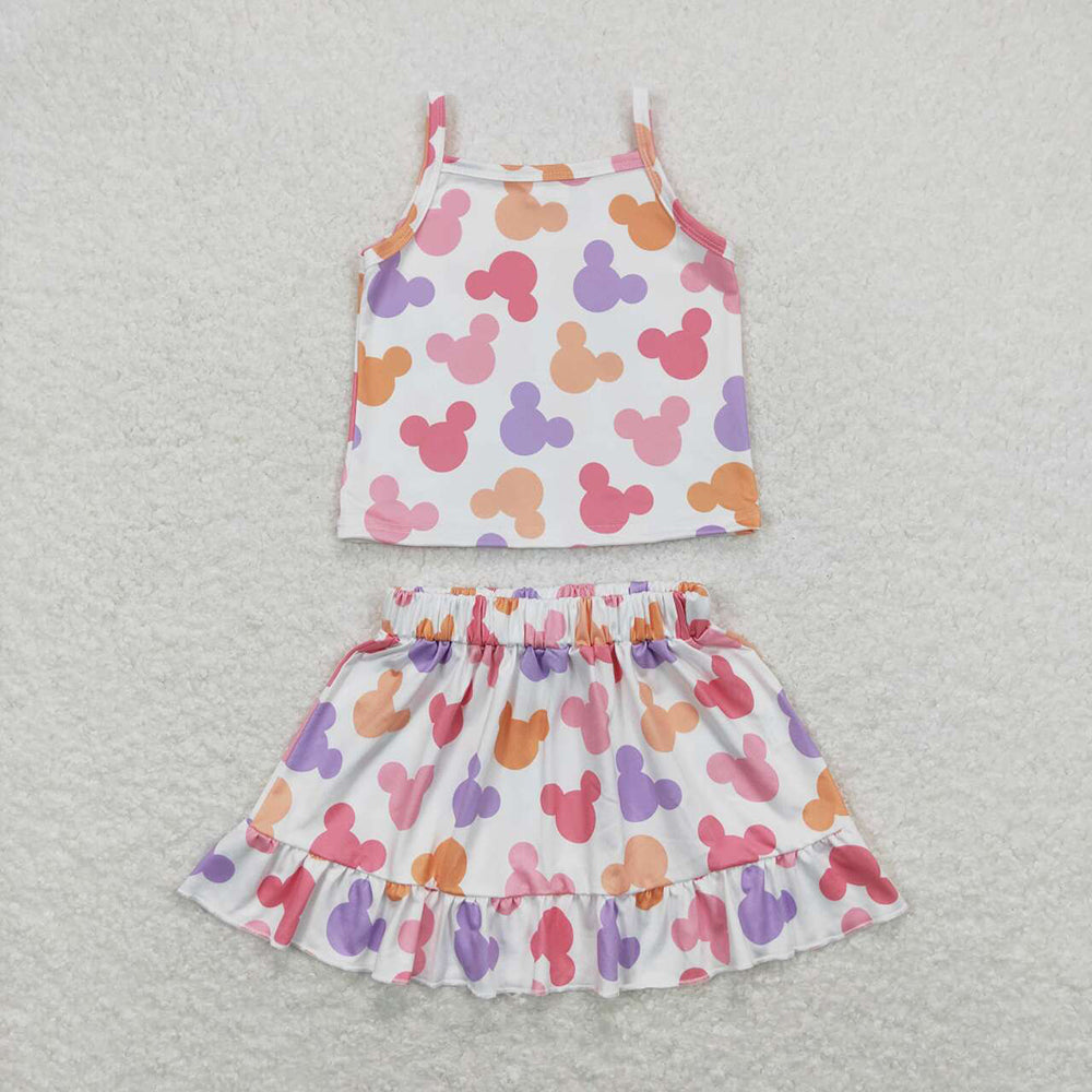 Baby Girls Straps Top Cartoon Mouse Skirts Clothes Sets