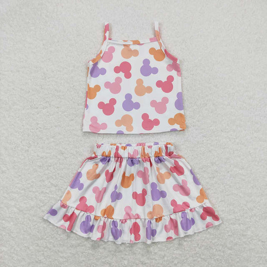 Baby Girls Straps Top Cartoon Mouse Skirts Clothes Sets
