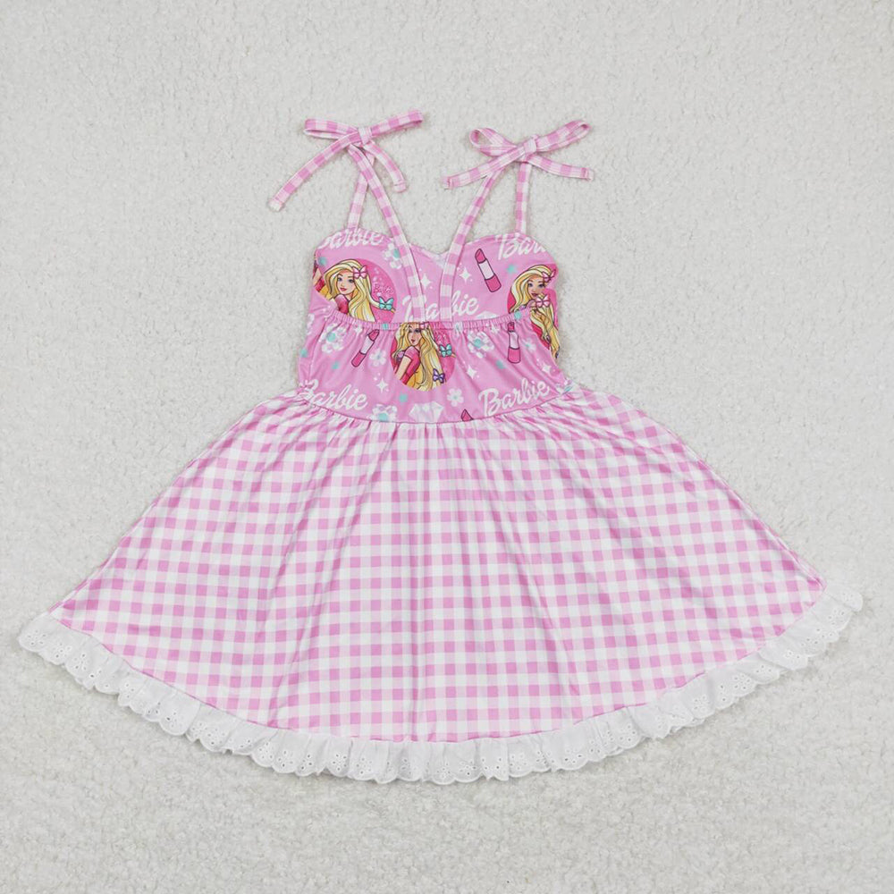 Baby Girls Doll Lace Straps Checkered Knee Length Dresses