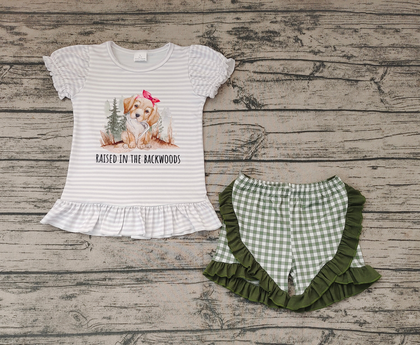 Baby Girls Toddler Dog Backwoods Stripes Shirts Ruffle Shorts Clothes Sets