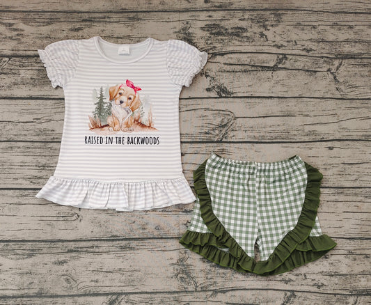 Baby Girls Toddler Dog Backwoods Stripes Shirts Ruffle Shorts Clothes Sets