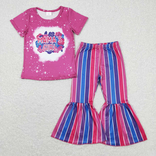 Baby Girls Mama's Girl Flowers Shirts Top Stripes Bell Pants Clothes Sets