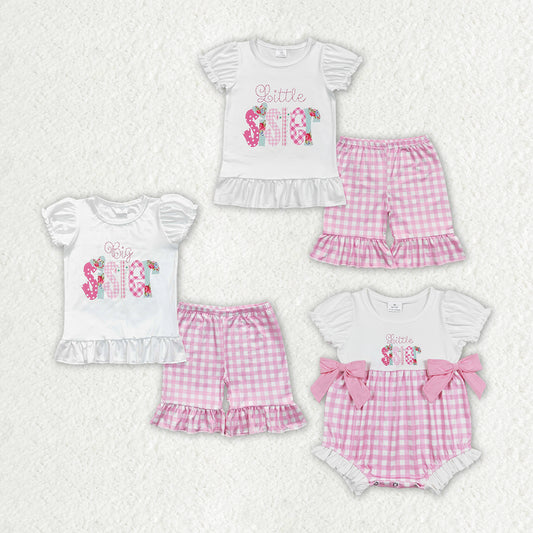 Baby Girls Big Little Sister Tee Shirts Rompers Ruffle Shorts Clothes Sets
