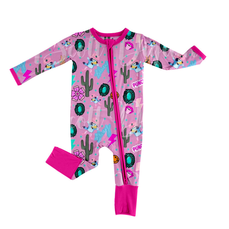 Baby Girls Cactus Western Dog Zip Sleepers Rompers preorder(moq 5)