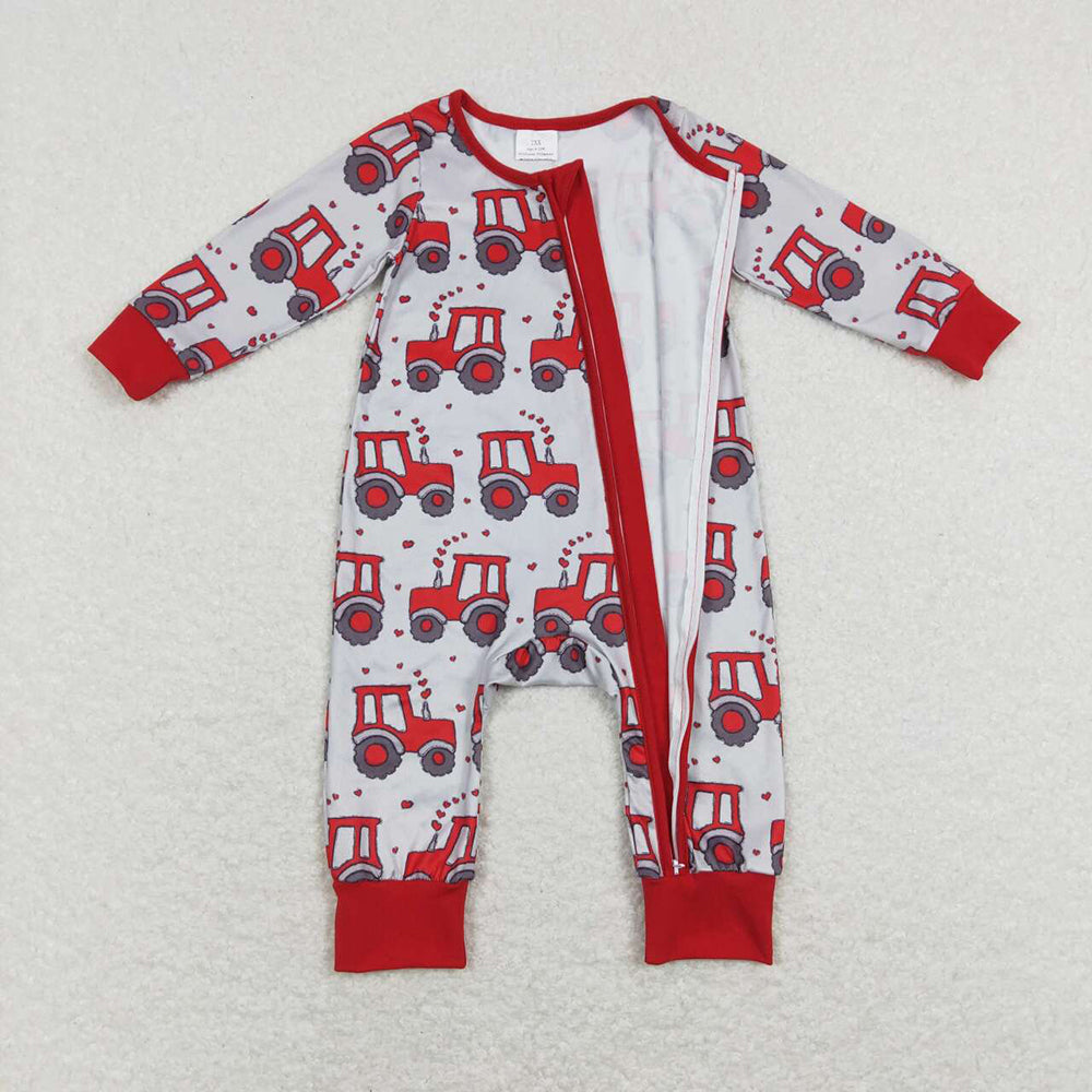 Baby Infant Boys Tractors Long Sleeve Zip Rompers