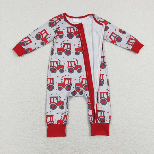 Baby Infant Boys Tractors Long Sleeve Zip Rompers