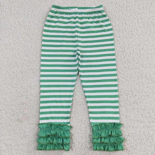 Baby Girls Green Stripes Icing Ruffle Bottom Pants