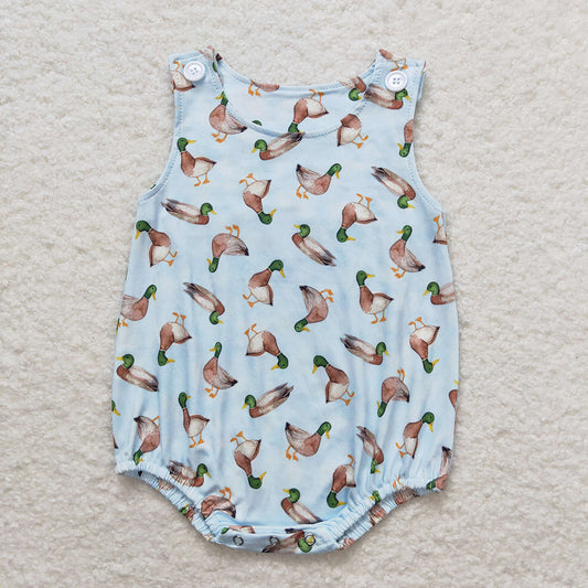 Baby Boys Ducks Green Sleeveless Summer Rompers