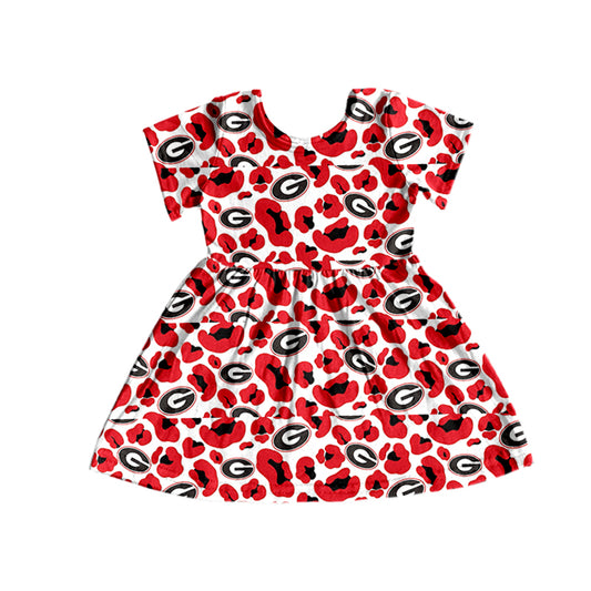 Baby Girls Red Dog Football Team Short Sleeve Dresses preorder(moq 5)=