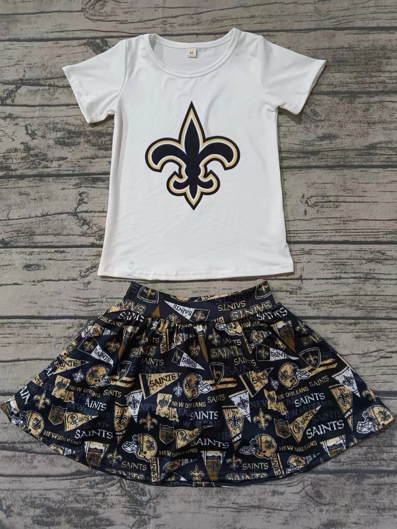 Baby Girls Saints Cheer Team Top Skirt Clothes Sets preorder(MOQ 5)