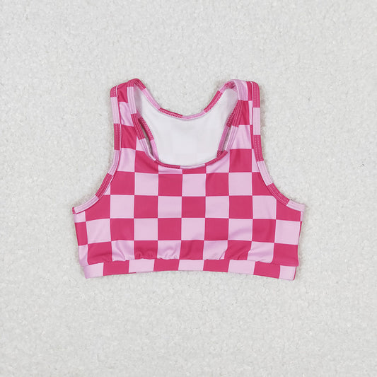Baby Girls Pink Checkered Sleeveless Vest Crop Tops