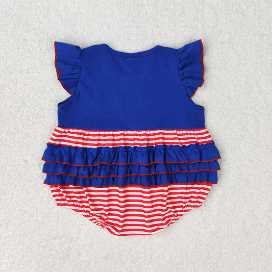 Baby Infant Girls Red Stripes Flags Flutter Sleeve Rompers