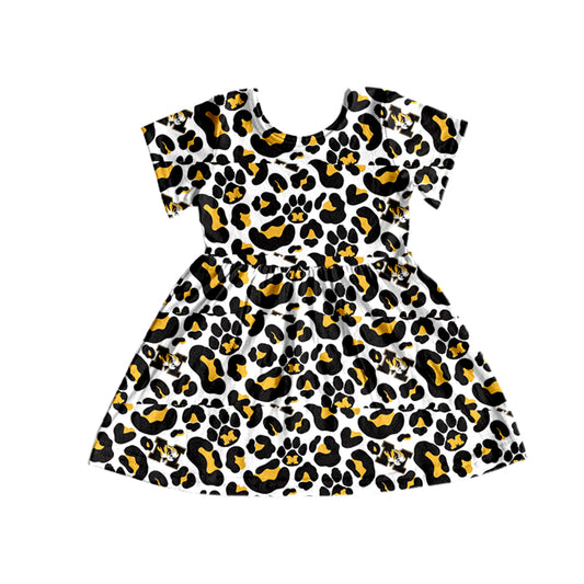 Baby Girls Mustard Leopard Football Team Short Sleeve Dresses preorder(moq 5)