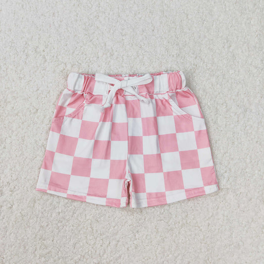 Baby Girls Pink Checkered Pocket Summer Bottoms Shorts