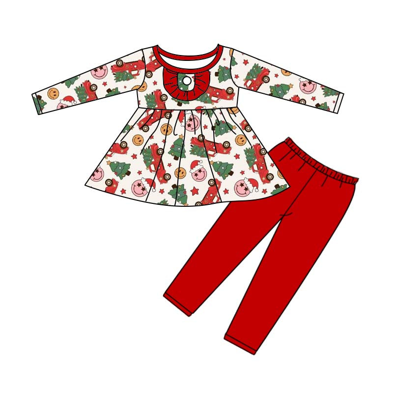 Baby Girls Christmas Tree Smile Tunic Pants Clothes Sets preorder(moq 5)