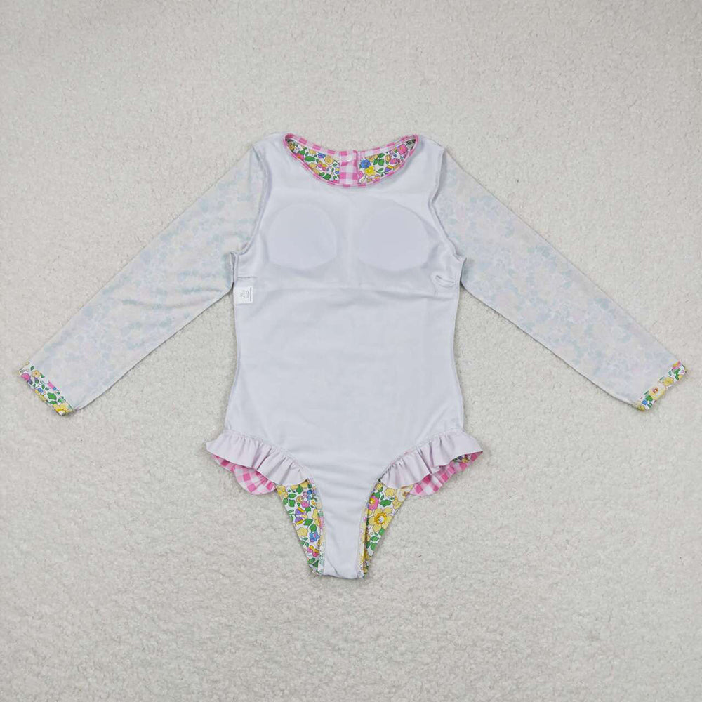 Baby Girls Summer Long Sleeve Flowers Bows One Piece Swimsuits