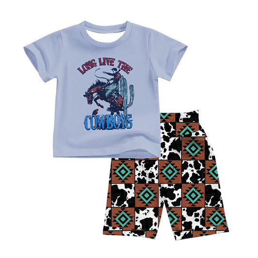Baby Boys Long Live The Cowboy Tee Top Aztec Shorts Clothes Sets preorder(moq 5)