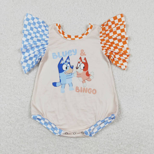 USA Shop Baby Infant Girls Sister Dogs Checkered Sleeveless Rompers