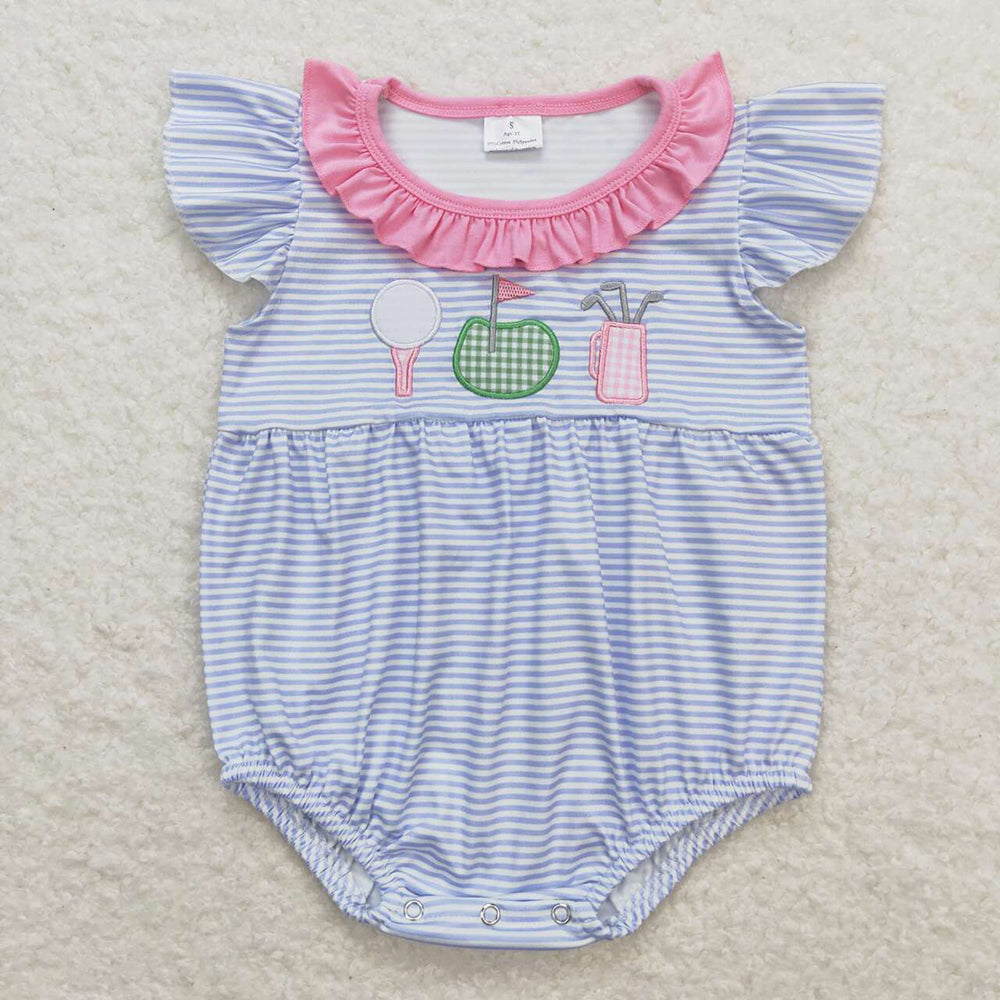 Baby Infant Girls Golf Blue Flutter Sleeve Summer Rompers