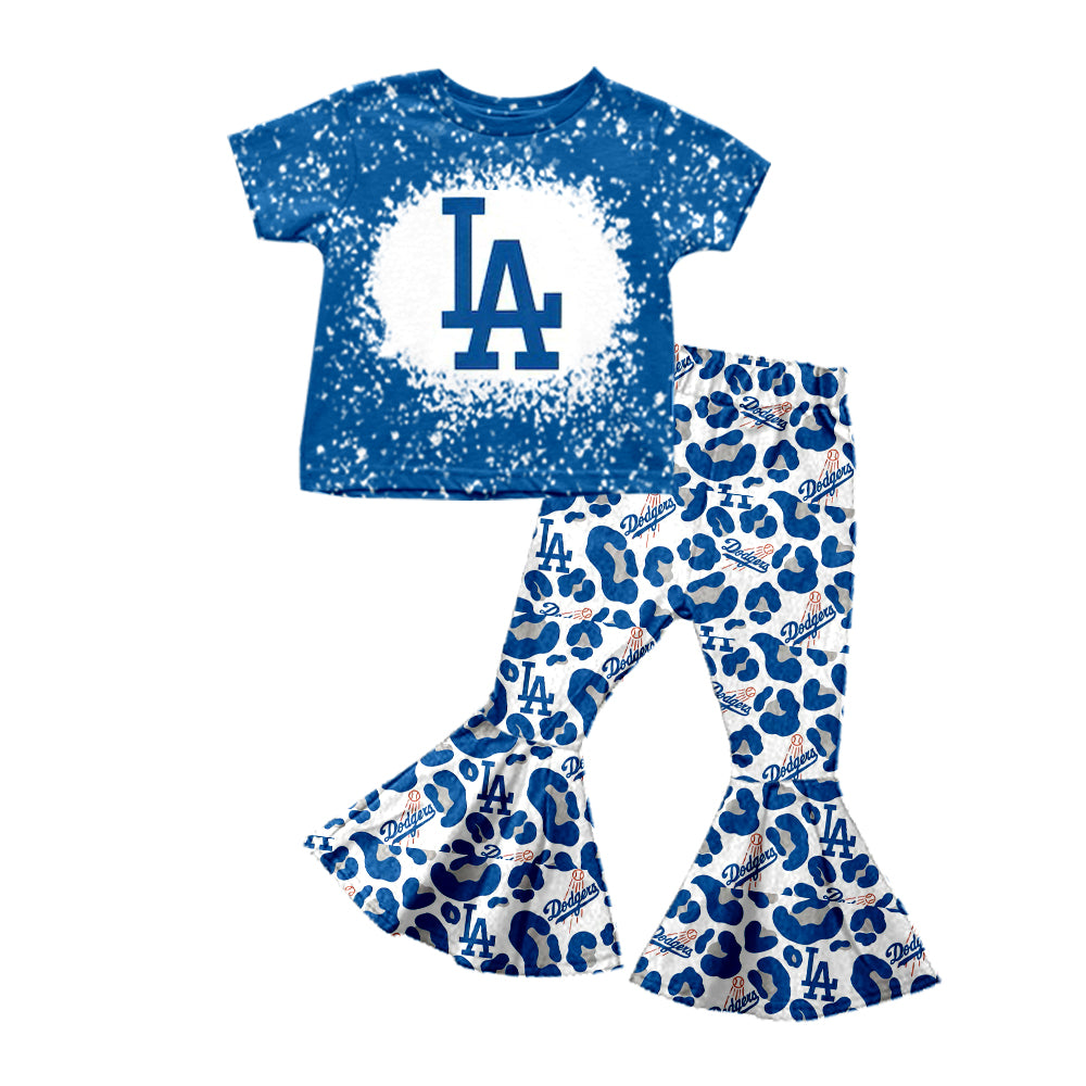 Baby Girls Team Blue Tee Shirt Leopard Bell Pants Clothing Sets preorder(moq 5)