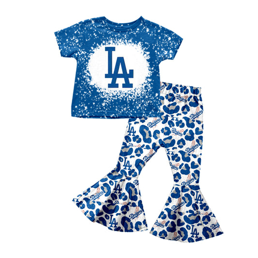 Baby Girls Team Blue Tee Shirt Leopard Bell Pants Clothing Sets preorder(moq 5)