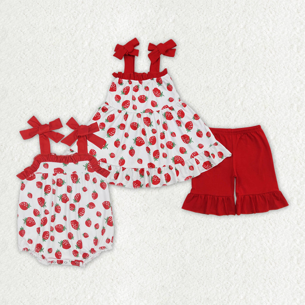 Baby Girls Strawberry Sibling Sister Rompers Outfits Clothes Sets