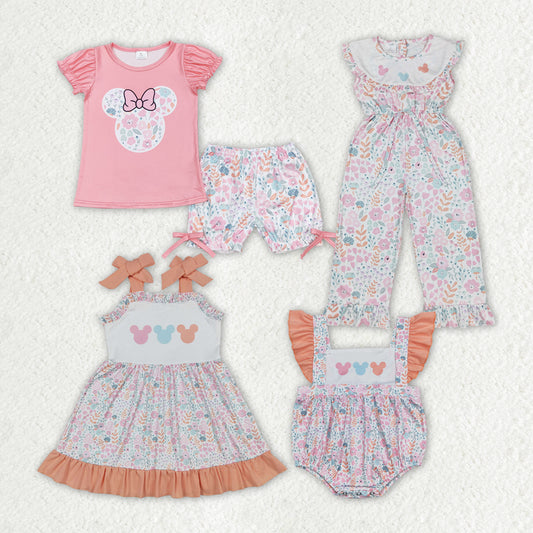 Baby Girls Pink Floral Mouse Shirt Sibling Designs Clothes Sets