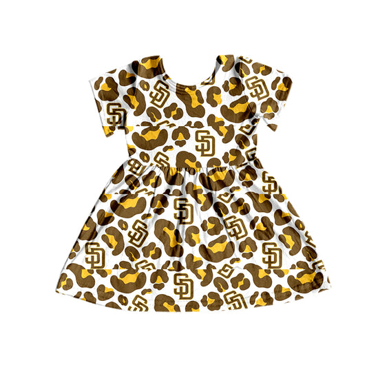 Baby Girls Gold Leopard Football Team Short Sleeve Dresses preorder(moq 5)