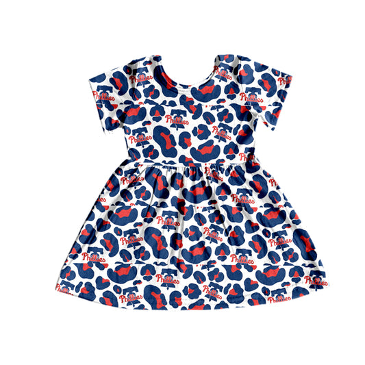 Baby Girls Red Blue Leopard Football Team Short Sleeve Dresses preorder(moq 5)