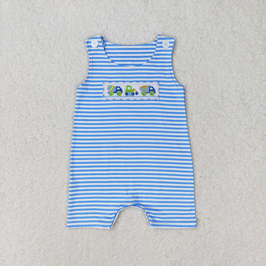 Baby Boys Summer Blue Stripes Sleeveless Constructions Rompers