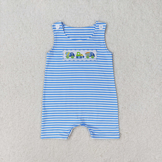 Baby Boys Summer Blue Stripes Sleeveless Constructions Rompers
