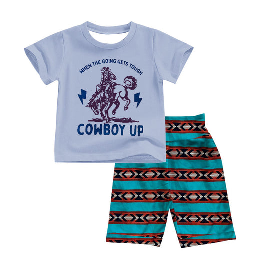 Baby Boys Cowboy Up Tee Top Aztec Shorts Clothes Sets preorder(moq 5)