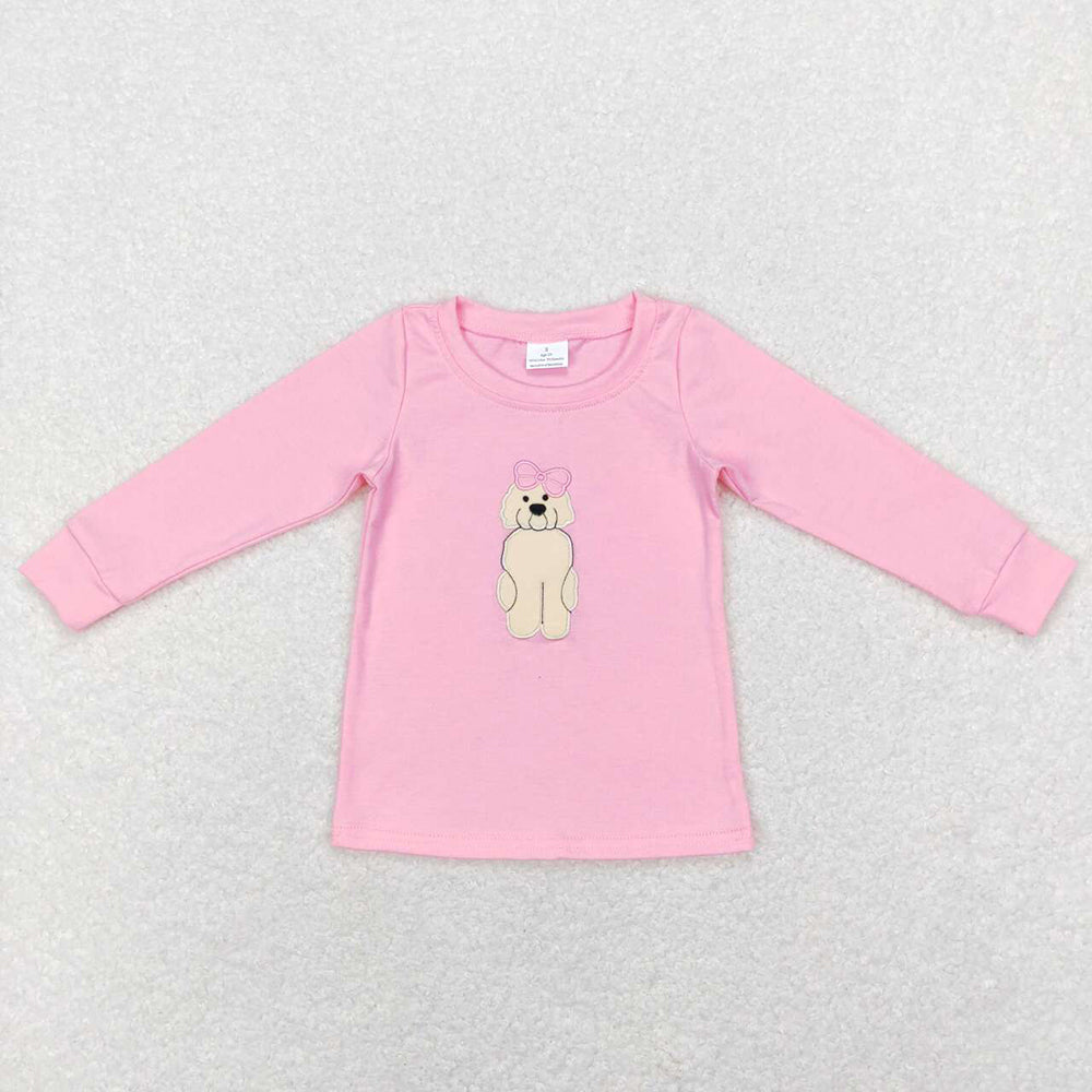 Baby Girls Long Sleeve Pink Valentines Dogs Bow Tee Shirt Tops