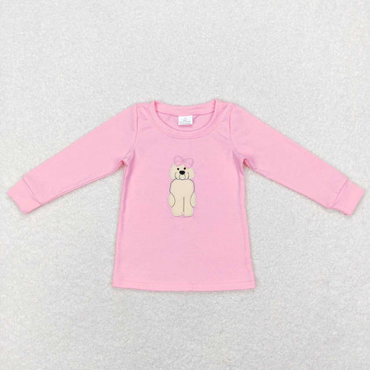 Baby Girls Long Sleeve Pink Valentines Dogs Bow Tee Shirt Tops