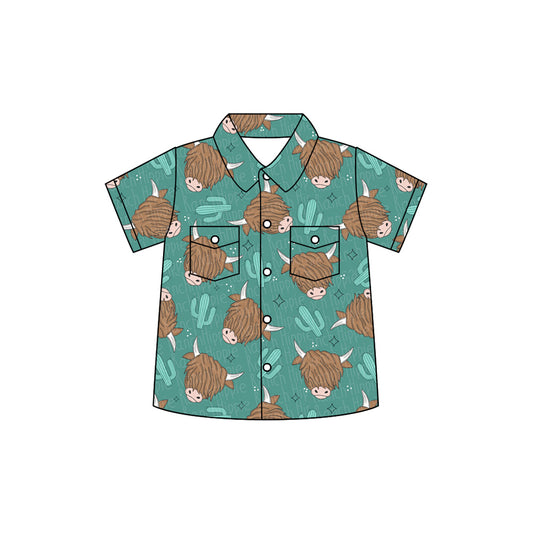 Preorder moq 5 Baby Boys Short Sleeves Highland Cactus Button Pockets Shirts Top