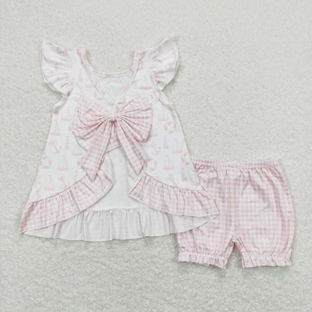 Baby Girls Pink Sea Bow Tunic Summer Shorts Clothes Sets