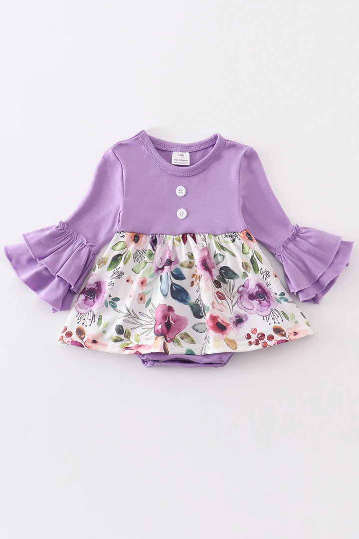 Baby Girls Lavender Flowers Spring Rompers preorder(moq 5)