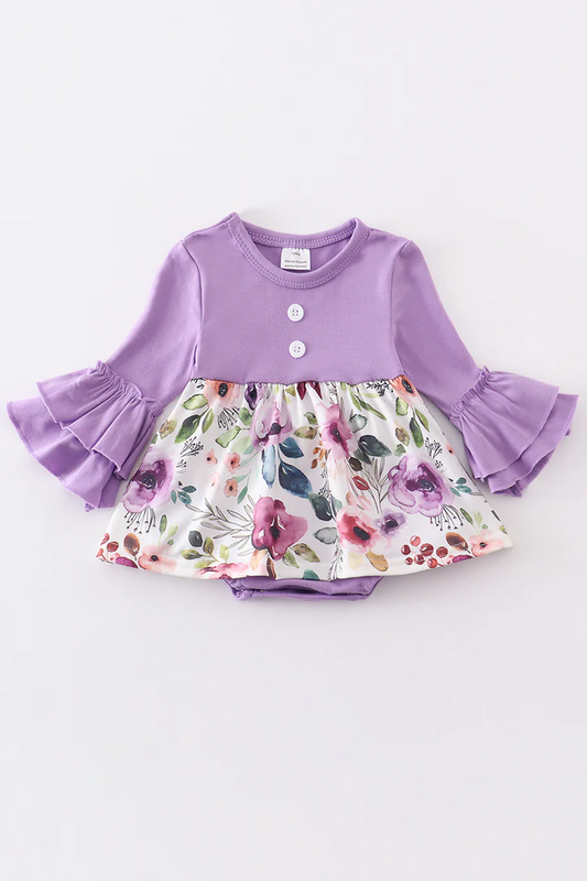 Baby Girls Lavender Flowers Spring Rompers preorder(moq 5)