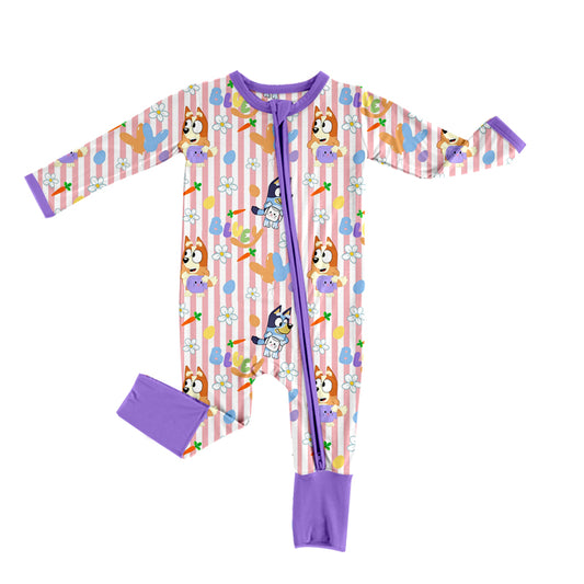 Baby Girls Purple Dogs Flowers Easter Zip Sleepers Rompers preorder(moq 5)