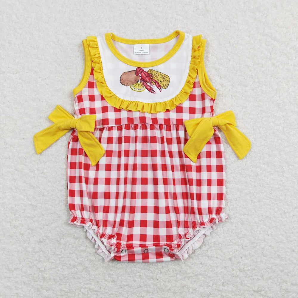 Baby Infant Girls Potato Crawfish Corn Red Checkered Rompers