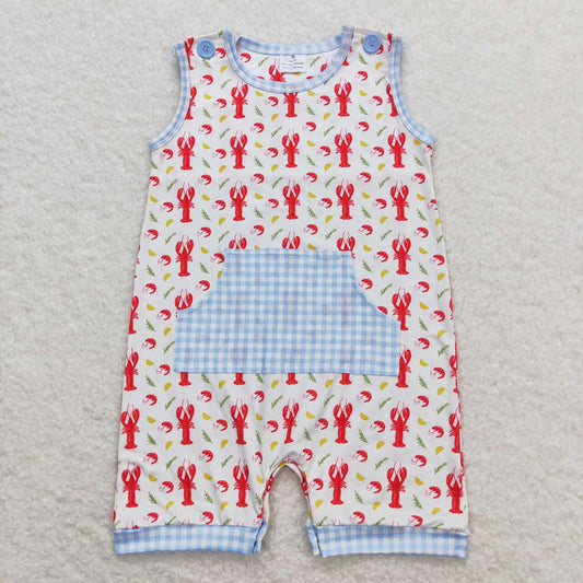 Baby Infant Boys Crawfish Sleeveless Pocket Rompers