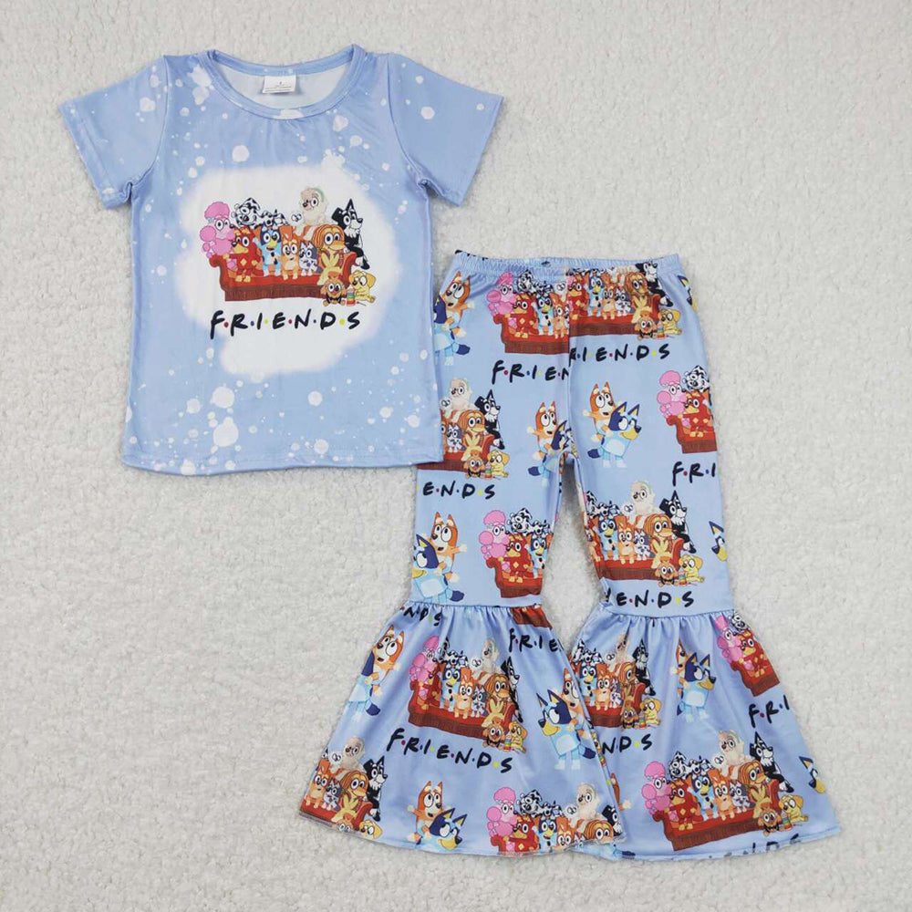 Baby Girls Short Sleeve Dog Friends Tee Top Flare Bell Pants Clothes Sets