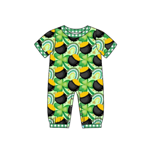 Baby Boys St Patrick Day Quatrefoil Green Rompers preorder(moq 5)