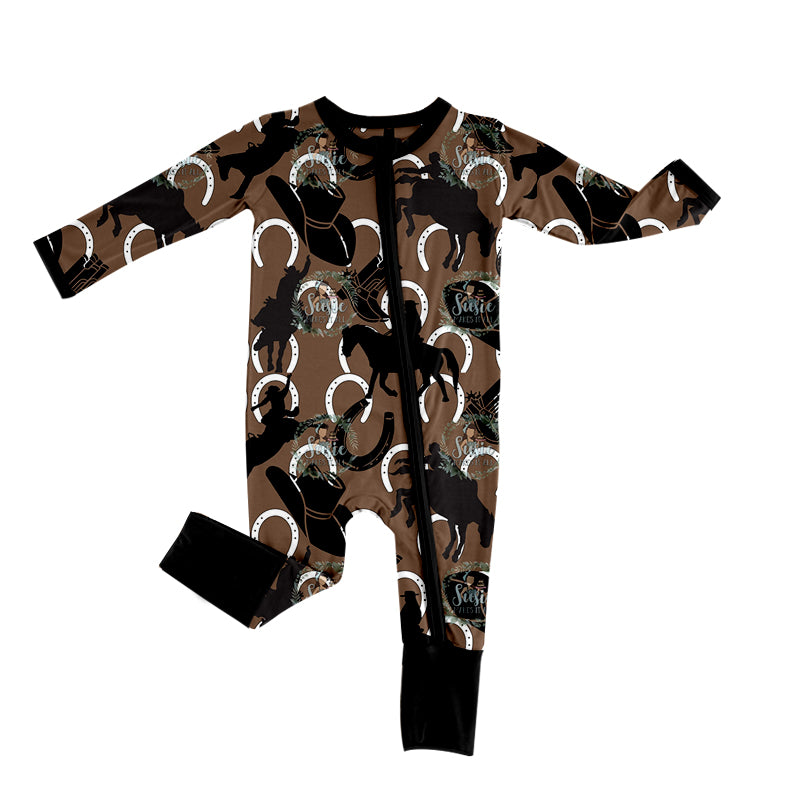 Baby Boys Horse Cows Western Brown Zip Sleepers Rompers preorder(moq 5)