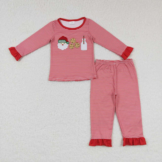 Baby Girls Christmas Red Stripes Santa Cookie Shirt Pants Pajamas Clothing Sets