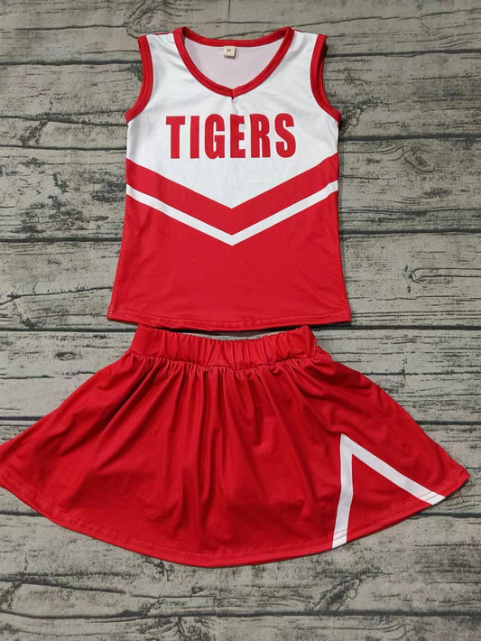 Baby Girls Red Tigers Cheer Team Top Skirt Clothes Sets preorder(MOQ 5)